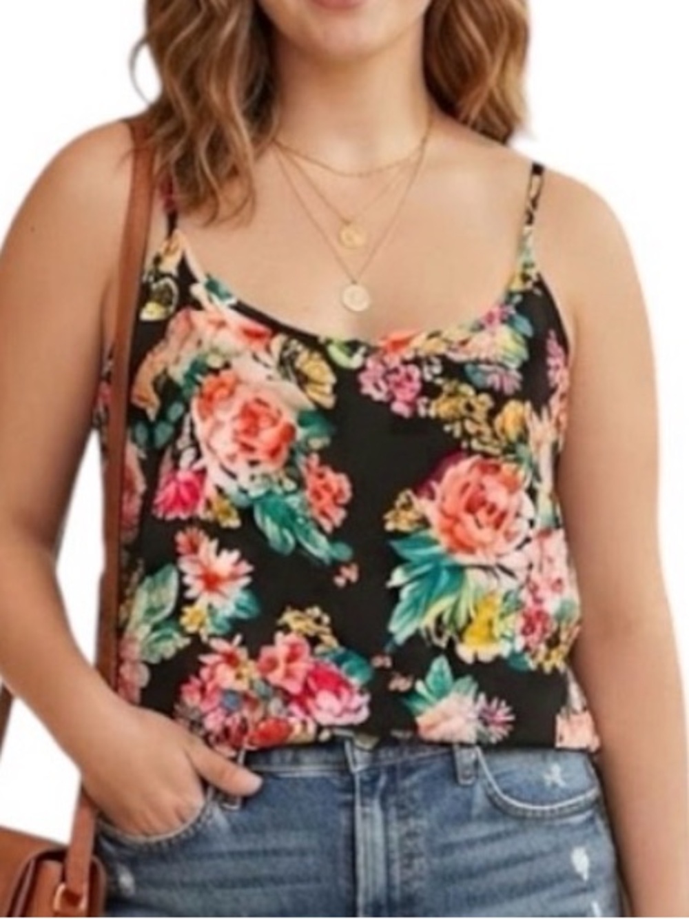 AMBIANCE APPAREL Floral Tank Top Black Size Small Glam Gorpcore Vacation